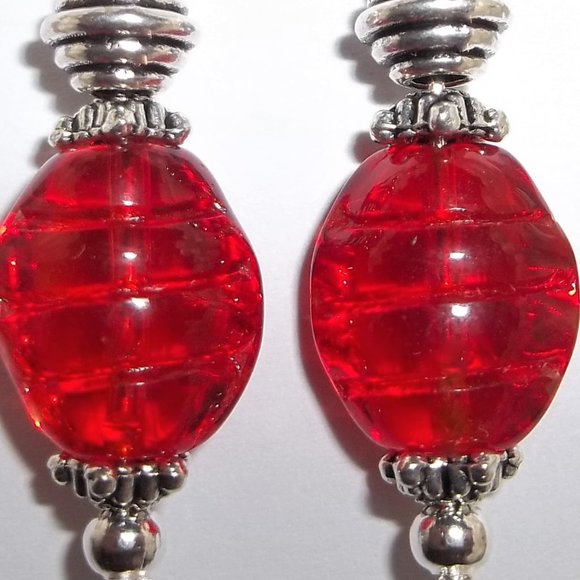 Silver & Red Earrings Dangle Drop Fashion Accessory Jewelry Set Pair NWT 7286 - Picture 4 of 9